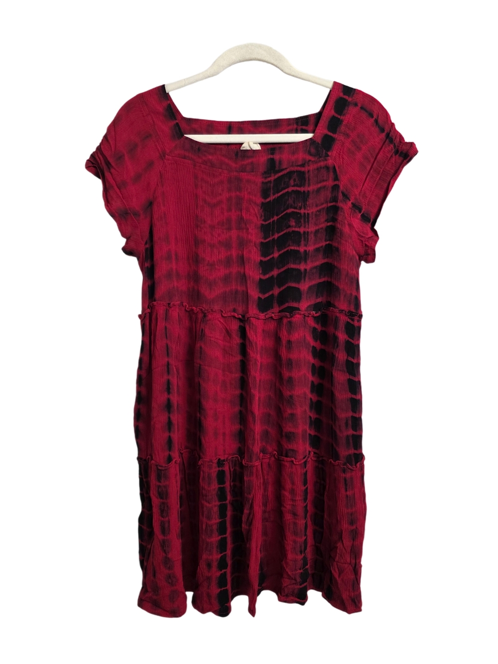 NATURAL LIFE Crimson and Black Tie-Dye Square Neck Mini Dress *No Size Tag*